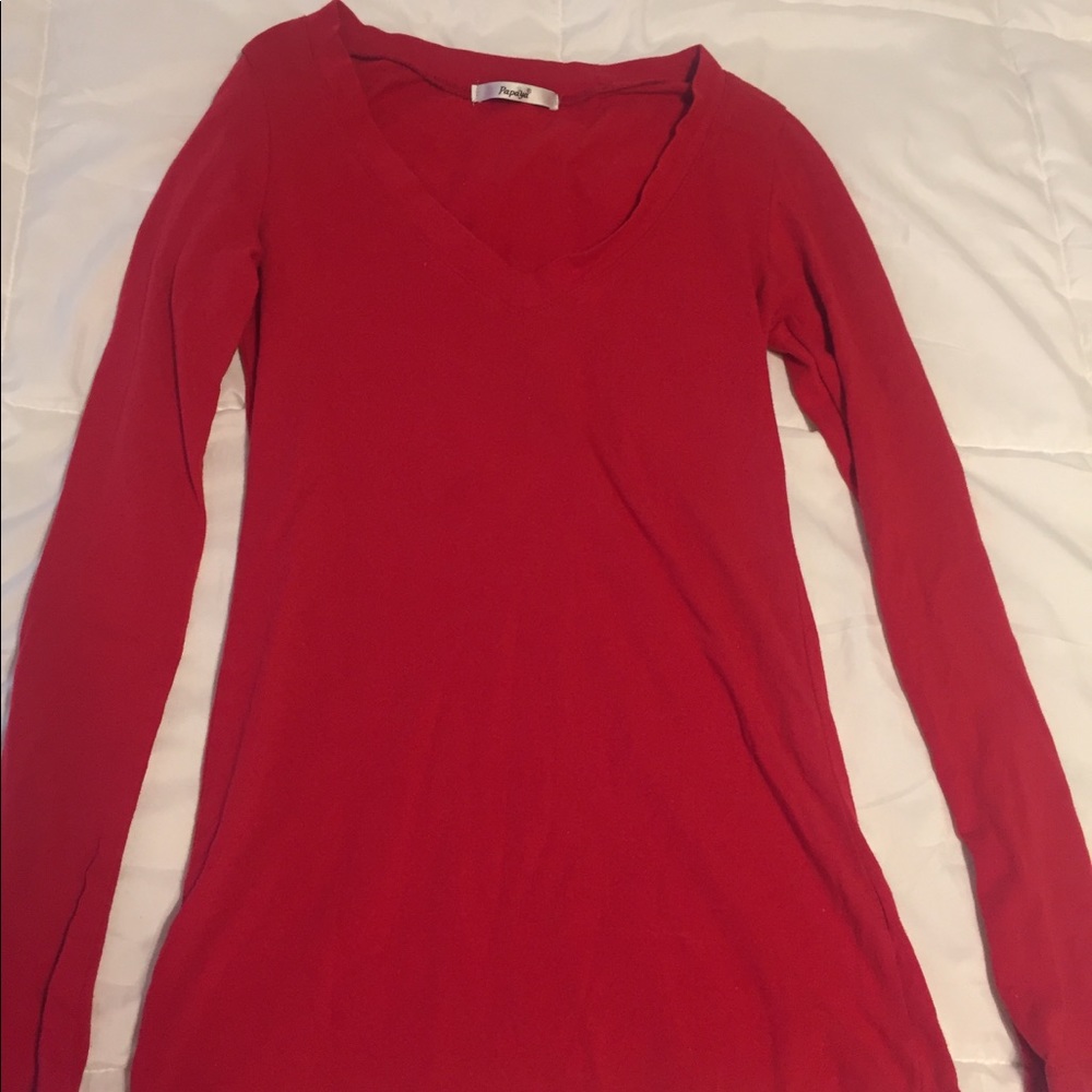 Red long sleeve v-neck shirt